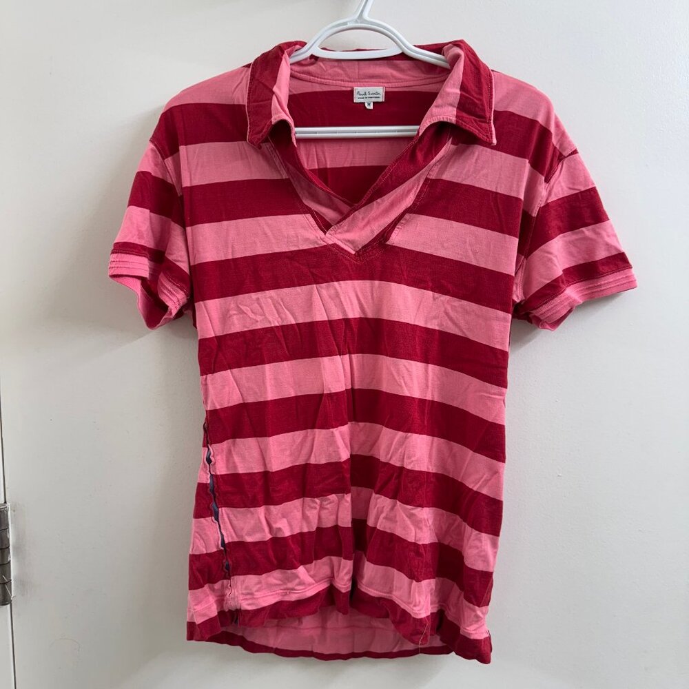 Paul Smith Red and Pink Striped Short-Sleeved Shirt Size Medium